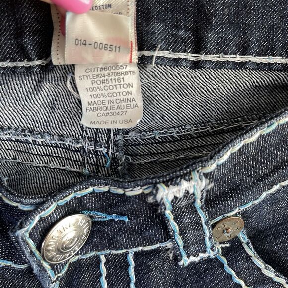 True Religion Joey Super T Jeans Womens 26 Blue White Stitching Straight USA - Picture 10 of 16